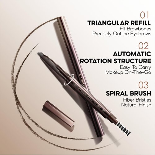 CRASLAN Makeup Brow Eyebrow Definer Pencil, Waterproof, Longlasting, Dual-Sided Brow Brush with Refill & Spoolie, 03 Natural Brown,Triangle Tip