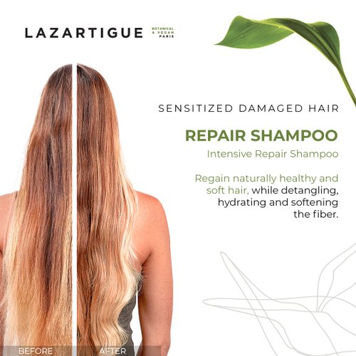 Lazartigue Repair Shampoo Travel Size | Vegetal Keratin Treatment for Damaged Hair | Restructures Hair Fiber and Reduces Split Ends | Vegan, Sulfate & Silicone Free, 1.7 fl.oz.