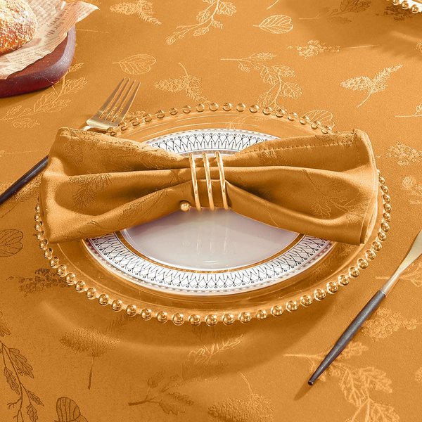 Jacquard Cloth Napkins Square 20 x 20 Inch Set of 4 Pieces Easy Clean Reusable Fancy Autumn Damask Napkins, Soft Fabric Table Napkins for Fall, Thanksgiving, Harvest, Everyday, Amber