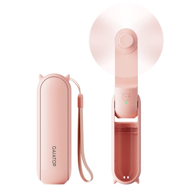 Gaiatop Portable Handheld Fan, Foldable Small Fan, Mini Hand Held Fan with USB Rechargeable 2000mAh Battery, Eyelash Fan for Girls, Travel For Women, Outdoor, Pink