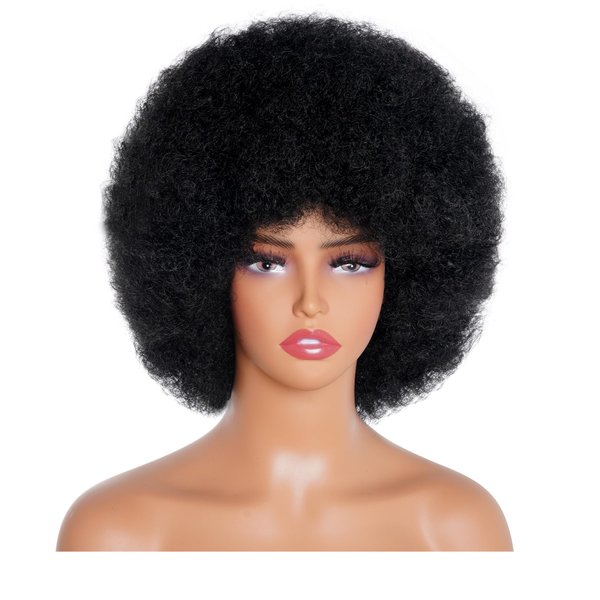 Rbenxia 14 Inch Short Afro Wig for Black Women 70s Afro Kinky Curly Wig Synthetic Costume Wigs Anime Fashion Halloween Cosplay Daily Party (Black)