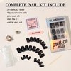 GLAMERMAID Press on Nails Medium Square, Handmade Glitter Black Gel Nail Polish Glue on Nails in Party, 24Pcs Short Square Reusable UV Finish Fake Nails Acrylic False Nails Manicure Kit for Women Gift