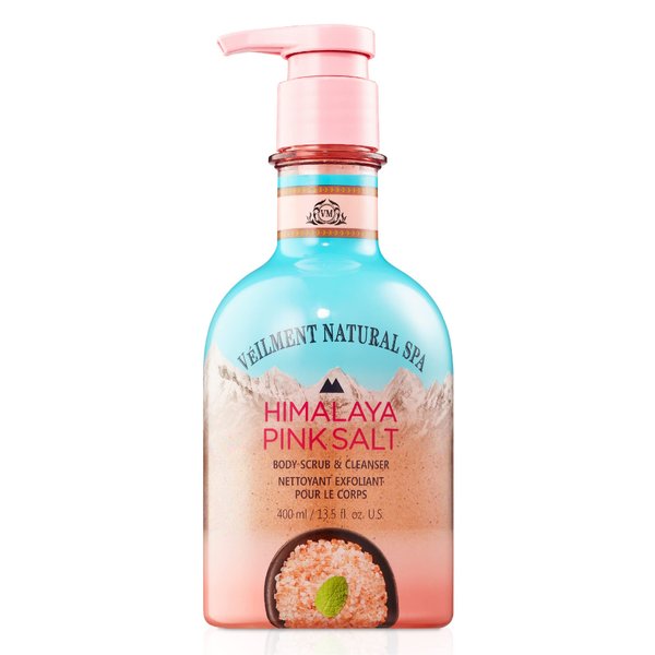 VEILMENT NATURAL HIMALAYA PINK SALT SPA 2-in1 BODY WASH & BODY SCRUB(13.53fl.oz) - Natural Exfoliating Salt Scrub for Deep Cleansing - Exfoliate & Moisturize Skin Polishes