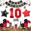 10th Birthday Decorations for Boys Red and Black Double Digits Birthday Party Supplies 10 with Double Digits Foil Balloons Hanging Swirls Happy Birthday Cake Topper Banner for 10 Years Old