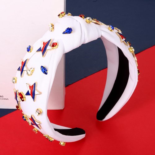 BSJELL 4th of July Headband American Flag Accessories for Women Red White Blue Stars Knotted Headband Jeweled Crystal Top Knot Headband Patriotic Party Decorations Gifts