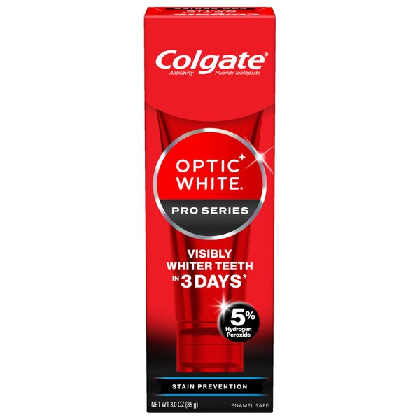 Colgate Optic White Pro Series Stain Prevention Hydrogen Peroxide Toothpaste, Teeth Whitening Toothpaste, Effectively Removes Tea, Coffee, and Wine Stains, Enamel-Safe for Daily Use, 3.0 oz