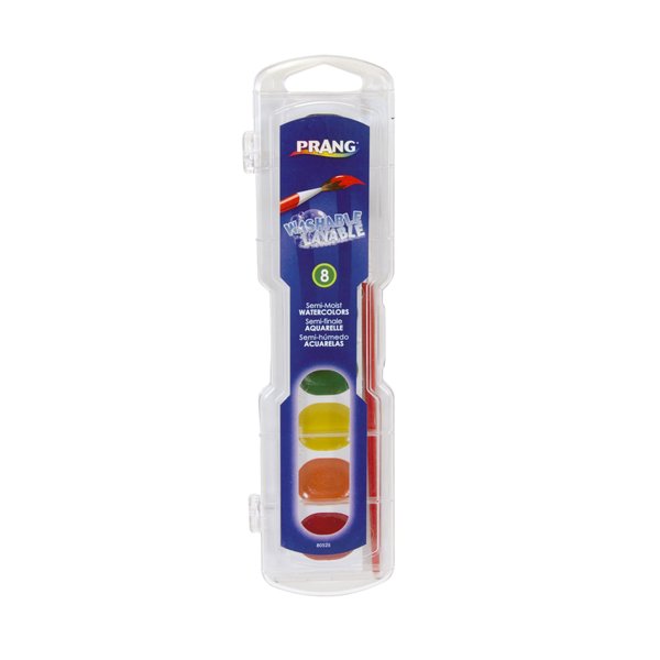 PRANG Washable Watercolor Paint Set, 8 Classic Colors with Brush, 1-Pack (80525)