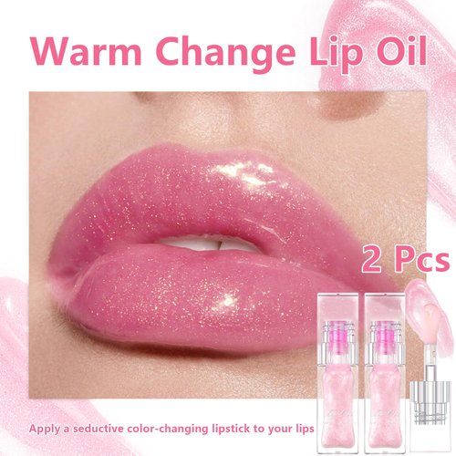 LemonSac 2PCS Color Changing Lip Oil, Magic Color Changing Lip Oil V2, Lip Oil Cosmetics,Warm Change Moisturizing Lip Gloss, Conversion Lip Glow Oil Non-Sticky Primer Lip Tint
