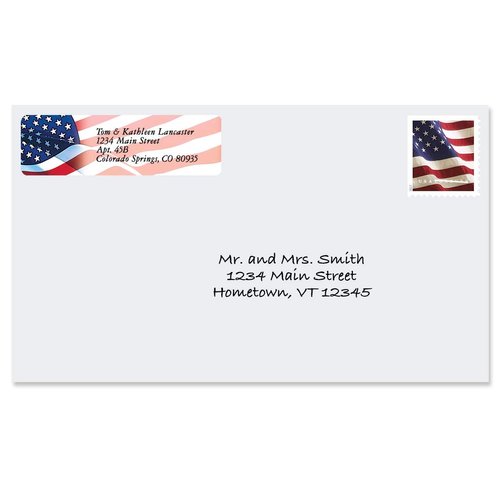 American Glory Patriotic Rolled Personalized Return Address Mailing Labels with Dispenser, Set of 500, Small ¾ x 2½ Inch Size, Custom Self-Adhesive Sticker Roll, by Colorful Images