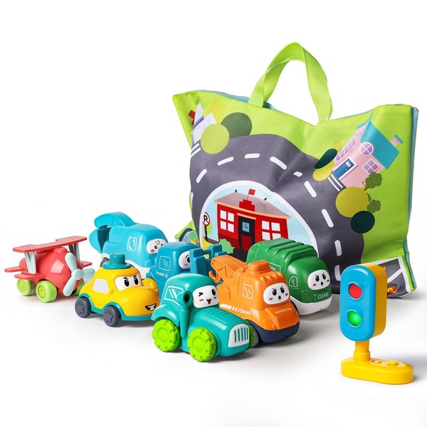 ALASOU 7 PCS Baby Cranes Car Toys with Playmat/Storage Bag|1st Birthday Gifts for Toddler Toys Age 1-2|Baby Toys for 1 2 Year Old Boy Birthday Gift|Stocking Stuffers for Toddlers 1-3