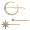 Qianyu 3 Pieces Stars and Moon Hair Clips Metal Alloy Rhinestone Decorative Bobby Pins Retro Stars and Moon Shape Bride Wedding Hair Side Barrettes Hair Accessories for Women and Girls