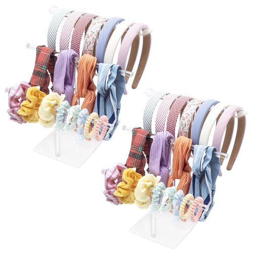 SMUK 2Packs Acrylic Headband Holder Organizer Storage, 3-Tier Clear Scrunchie Holder Stand Hair Accessories Organizer Hair Tie Display Headband Stand for Women and Girls