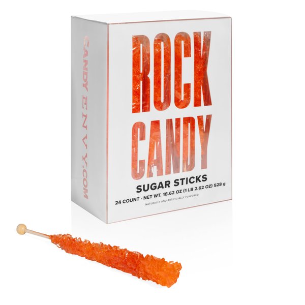 Candy Envy - Orange Rock Candy Sugar Sticks - Orange Flavored - 24 Indiv. Wrapped