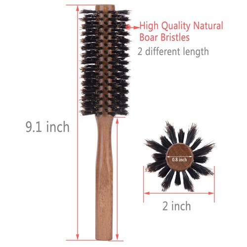 PERFEHAIR Boar Bristle Round Hair Brush for Blow Drying, 2 Inch, for Blowouts, Styling, Volumizing, Curling Short to Medium, Thin, Thick, Straight, Curly, Normal Hair