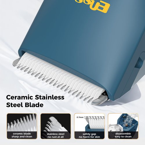 ENSSU Cordless Hair Clippers for Men - Waterproof Beard Trimmer with Ceramic Blade, Rechargeable Electric Hair Cutting Kit for Adults and Kids, Blue