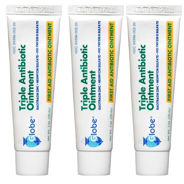 Globe (3 Pack 1oz Triple Antibiotic Ointment, First Aid Ointment for Minor Scratches and Wounds and Prevents Infection, Compare to The Active Ingredients of Leading Brand (3 Pack)