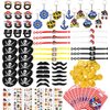 94Pcs Pirate Party Supplies Favors Pirate Captain Eye Patches Fake Mustache Pirate Key Chain Rings Bracelets Pirate Tattoos Coins Goodie Bags for Kids Pirate Theme Birthday Bag Fillers Toys Halloween