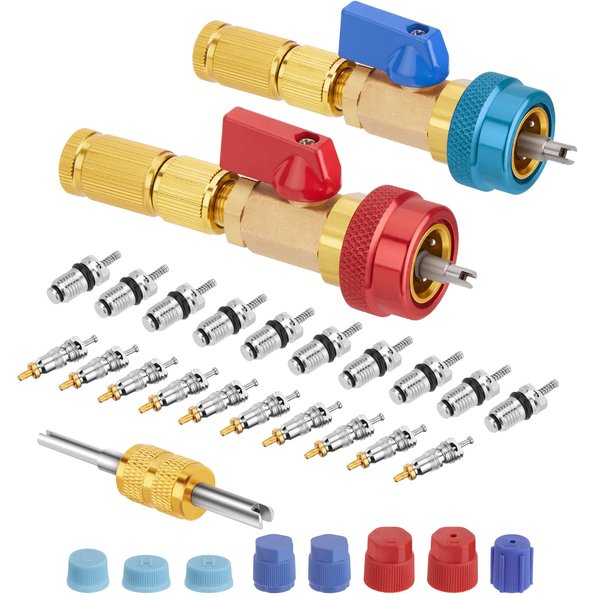 WADEO R134A Valve Core Quick Remover Installer, High Low Pressure Valve Core Remover Tools Kit for R134A Refrigerant Air Conditioner System