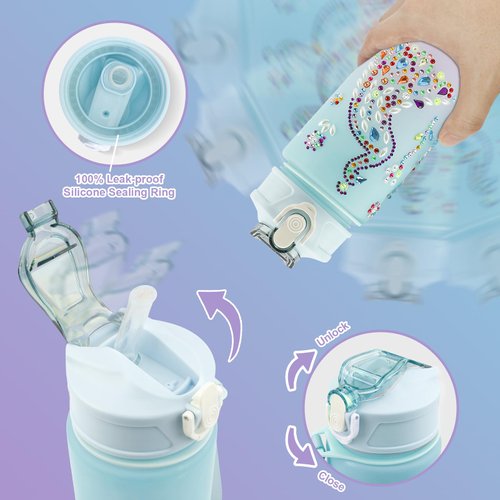 Decorate Your Own Water Bottle Kits for Girls, Gifts for Girls, 5 6 7 8 9 10 Year Old Girl Gift, Birthday Gifts for Girls, Girls Water Bottle, Craft Sets for Girls Ages 5-10(Green Purple Gradient)