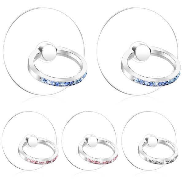 5 Pcs Phone Ring Holder Grip Diamond Cell Phone Ring Holder Stand Transparent Phone Rings Holder Grip 360°Rotation Finger Ring Stand Compatible with Most of Phones