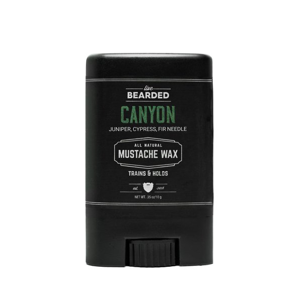 Live Bearded: Mustache Wax Stick - Made in the USA with All-Natural Ingredients - Beeswax, Lanolin, Jojoba Oil, Essential Oils - Medium Hold Mustache & Beard Wax for Men - Canyon Scent, 0.35 Oz
