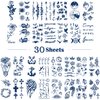 Metuu 30 Sheets Semi-Permanent Tattoo Waterproof Men Women Words Flower Crown Totem Butterfly Small Fake Durable Temporary Tattoo Stickers for Boys Girls Last 1-2 Weeks