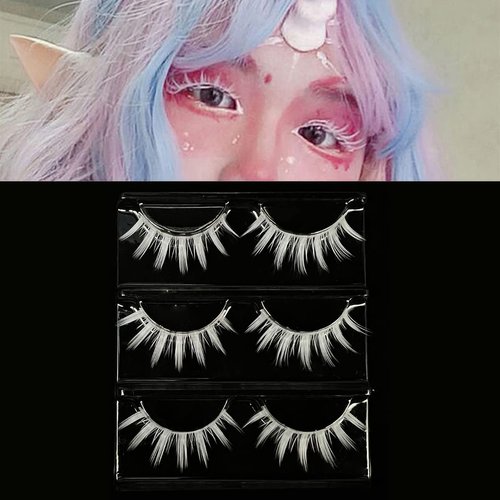 White False Eyelashes Halloween White Eye lashes Extension Tools MUQIU37 Anime Cosplay White Lahses Makeup Natural Looking Masquerade Party Eyelashes Easter Costume Party Eye Lashes (MQ11-14mm)