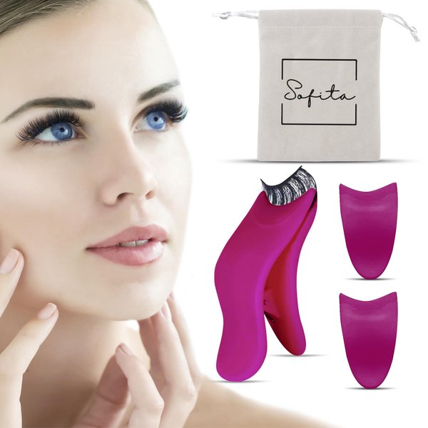 SOFITA 2 PCS Eyelash Applicator Tool. Eyelash Clamp Tool. Eyelash Tweezers. Lash Clip Applicator for Fake Eyelashes Lash Extension Tweezers for Lash Clusters False Lash Applicator Tool (Pink)
