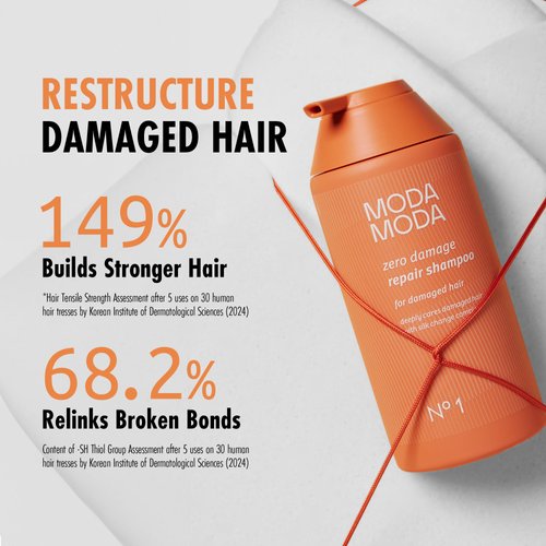 MODA MODA Zero Damage Hair Repair Shampoo for Strengthening Hair | Clarifying Shampoo for Build Up w/Ceramides, Panthenol & Polyphenol | Purifying Shampoo No Sulfates No Parabens 17.63oz