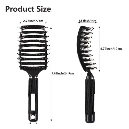 MOODKEY 2PCS Curved Vented Hair Brush Boar Bristle Hair Brushes Paddle Detangling Brush Professional Styling Hairbrushes Detangler for Women/Men/Kids Wet Dry Thick Curly Straight Hair (Gold+Black)