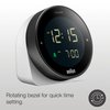 Braun Digital Alarm Clock with Snooze, Negative LCD Display, Rotating Bezel for Quick time Setting, Crescendo Beep Alarm in White, Model BC24W.