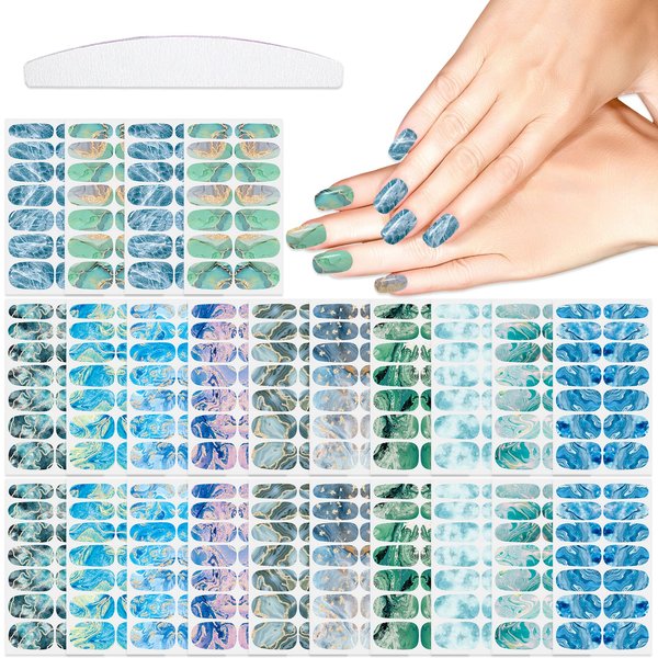 YECIRALA 24 Sheets 336 Pcs Marble Nail Stickers Full Nail Wraps for Women Girls Short Nails Color Strips Gel Polish Stickers Set Self Adhesive Full Nail Stickers Decals Gel Nail Strips Wraps