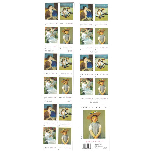 Mary Cassatt: American Treasures, Full Booklet of 20 x 37-Cent Postage Stamps, USA 2003, Scott 3804-07
