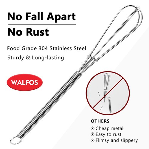 Walfos Mini Whisks Stainless Steel, Small Whisk 2 Pieces, 5in and 7in Tiny Whisk for Whisking, Beating, Blending Ingredients, Mixing Sauces