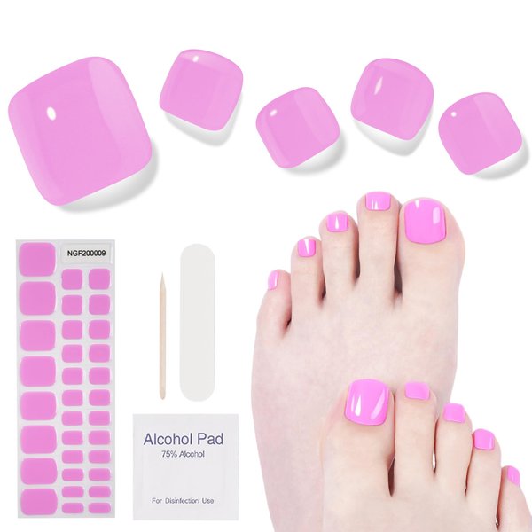 DUKASOU Semi Cured Gel Pedicure Strips, 32 Solid Color Gel Toenail Stickers Full Nail Wraps for Women Girls Kids, Includes Prep Pads, Nail File & Wood Stick(Plum Jam)