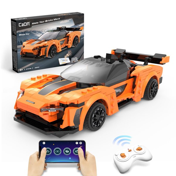 CaDA STEM Building Toys for 6 8 9 10+ Year Old Boys, Remote Control Car Blocks Kits with Programmable APP, Sports RC Building Toys, 295 Pcs Model Car Birthday for Kids Age 8+ (Blaze)
