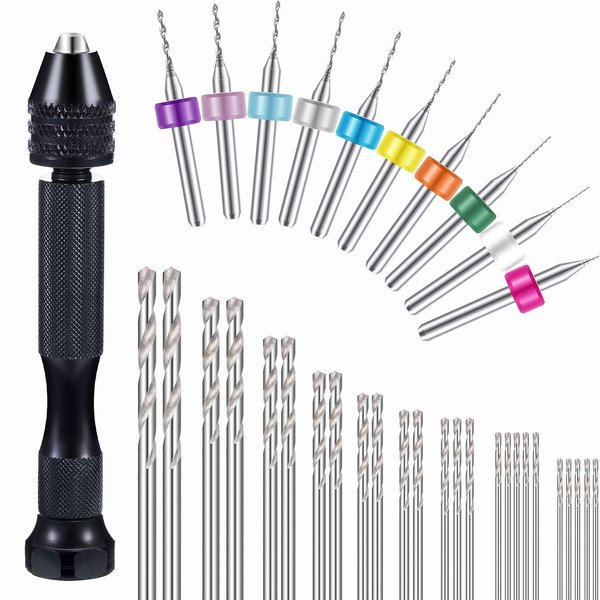 Mudder 36 Pieces Hand Drill Set, Include Pin Vise Hand Drill, Mini Drills and Twist Drills for Craft Carving DIY (0.3-1.2 mm PCB Drill)