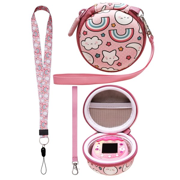 LTGEM Case Compatible with Tamagotchi Pix/Tamagotchi Original/Tamagotchi Nano x/Tamagotchi Hello Kitty/Tamagotchi Uni, Protective Carrying Electronic Pets Case with Lanyard Neck Strap (Multicolored)