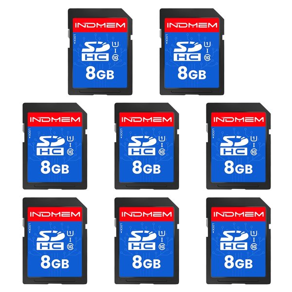 INDMEM SD Card 8GB, 8 Packs Class 10 8GB Flash Memory Card MLC Standard Secure Digital Cards Camera Card