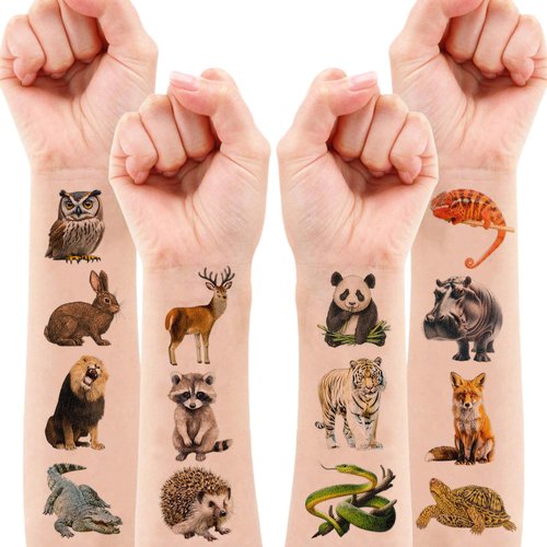 110 PCS Realistic Wildlife Jungle Animal Temporary Tattoos Sticker Reptile Woodland Jungle Birthday Party Decorations Supplies Favors Gifts Boys Girls Safari Zoo Cute Fake Tattoo School Reward Themed