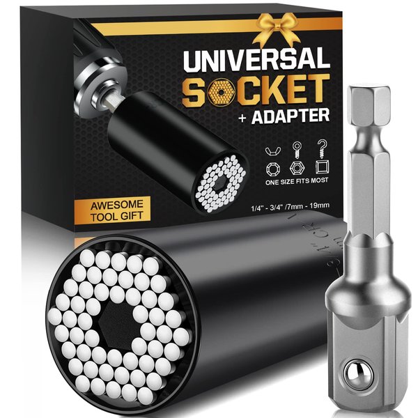 PAUGGE Gifts for Men, Universal Super Socket, Cool Gadgets Tools Birthday Gifts for Boyfriend Dad Husband Him Handyman, Socket Set with Multifunction Adapter to Unscrew Any Bolt(7-19mm)-Black