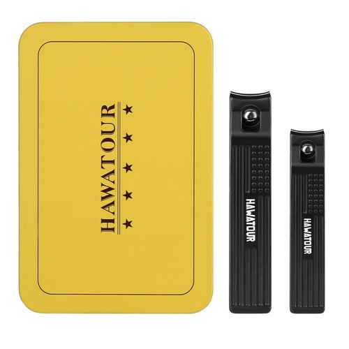 HAWATOUR Nail Clippers Set, Ultra Sharp Curved Blade Fingernail and Toenail Clipper Cutters with Visibly Tin Case, Squares and Stripes, Black