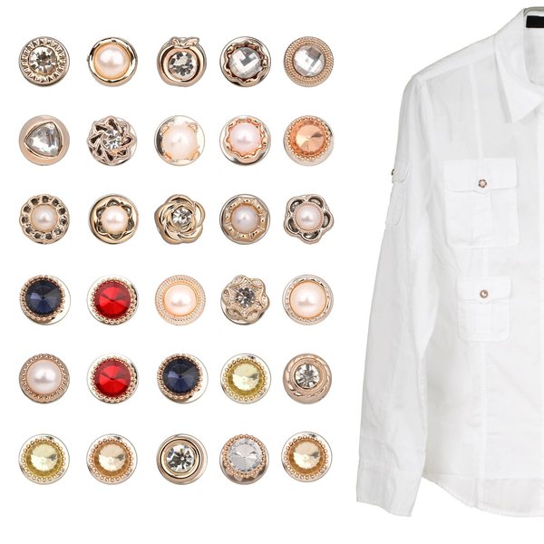 30PCS Women Shirt Brooch Buttons Cover up Anti-Exposure Fixed Brooches Pearl Decorative Pins Buttons for Coat Dress Clothes