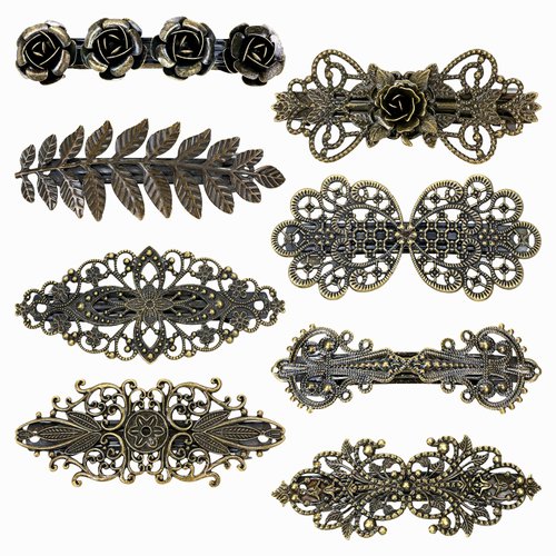 inSowni 8 Pieces Leaf Flower Rose Vintage Bronze Metal French Hair Barrettes Automatic Spring Hair Clips Clasps Accessories for Women Girls