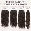 BARSDAR Clip in Hair Extensions for Women - 20 Inch Long Wavy Brown Hair Extensions Clip in - 6PCs Full Head Thick Soft Synthetic Clip in Hairpieces Daily Party Halloween- Dark Brown