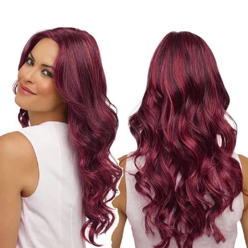 Anfei Women's Pastel Wavy Wig Curly Wavy Shoulder Length Pastel Cosplay Wig with Wig Cap (27 Inches) (Wine Red)