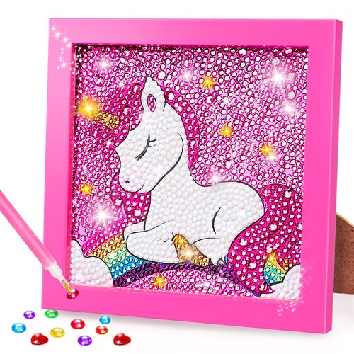TOY Life 5D Diamond Gems Kits for Kids with Wooden Frame Diamond Arts and Crafts for Kids Ages 6 8 10 12 Gem Art Painting Kit Unicorn Diamond Dots Painting Kits for Kids Art Project