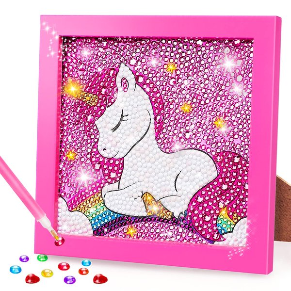 TOY Life 5D Diamond Gems Kits for Kids with Wooden Frame Diamond Arts and Crafts for Kids Ages 6 8 10 12 Gem Art Painting Kit Unicorn Diamond Dots Painting Kits for Kids Art Project
