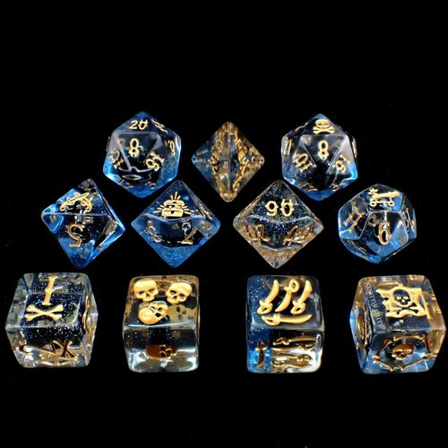 King of CRITS Pirates Plunder 11 Dice Set | Swashbuckler Polyhedral Dice Set | Buccaneer, Blackbeard, and Anne Bonny DND MTG Tabletop Board Game Dice