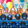 Video Game Party Supplies Tableware Set for 24 Guests Gaming Party Birthday Plates Blue Gamer Party Decorations Includes Plates, Napkins, Tablecloths